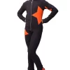 IceDress Figure Skating Outfit - Thermal - Star (with Pants) (Dark Grey With Orange)