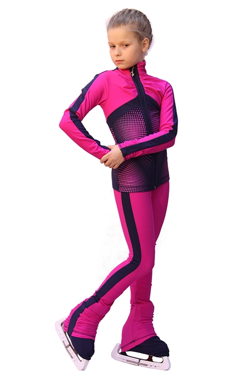IceDress Figure Skating Pants- Jump (Fuchsia With Gray-Blue Stripes) 3 IceDress Figure Skating Pants- Jump (Fuchsia With Gray-Blue Stripes) - Image 3