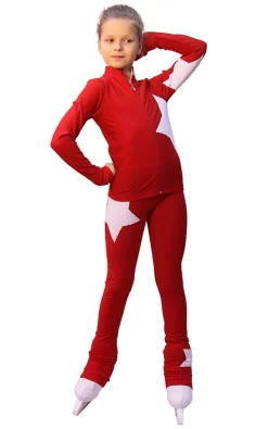 IceDress Figure Skating Outfit - Thermal - Star (with Pants) (Red With White)