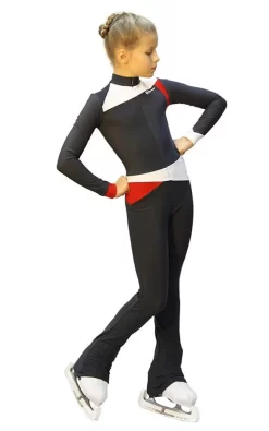 IceDress - Figure Skating Training Overalls - Skating (Dark Grey, Red And White )