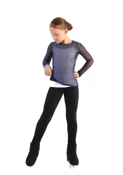 IceDress - Figure Skating Two-Layer Top : Mesh Long Sleeve With Cami Top (Blue And White)