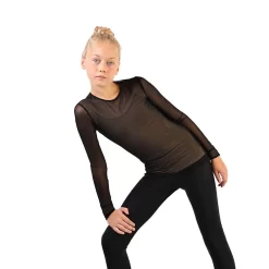 IceDress - Figure Skating Two-Layer Top : Mesh Long Sleeve With Cami Top (Black And Nude)