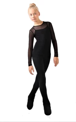 IceDress - Figure Skating Two-Layer Top : Mesh Long Sleeve With Cami Top (Black And Black)