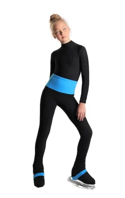 IceDress - High-Waisted Thermal Figure Skating Legging With Wide Band (Black And Blue)
