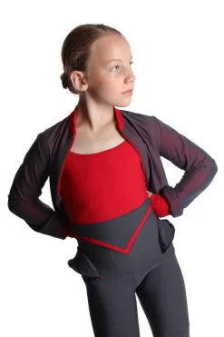 Icedress - Thermal Figure Skating Outfit "Trio" - Cropped Jacket/ Top/ High-Waisted Legging (Grey And Red) -Online Skating Store 1.1672313316 16092.1672314759