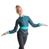 Icedress - Thermal Figure Skating Outfit "Trio" - Cropped Jacket/ Top/ High-Waisted Legging (Grey And Mint)