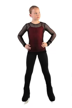 IceDress Ice - Figure Skating Two-Layer Top : Mesh Long Sleeve With Cami Top (Black And Red)