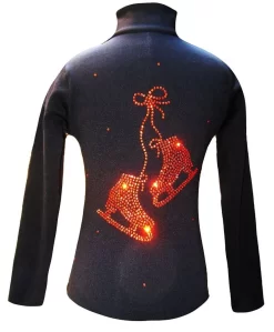 Black Ice Skating Jacket With Orange "Pair Of Skates" Rhinestones Design
