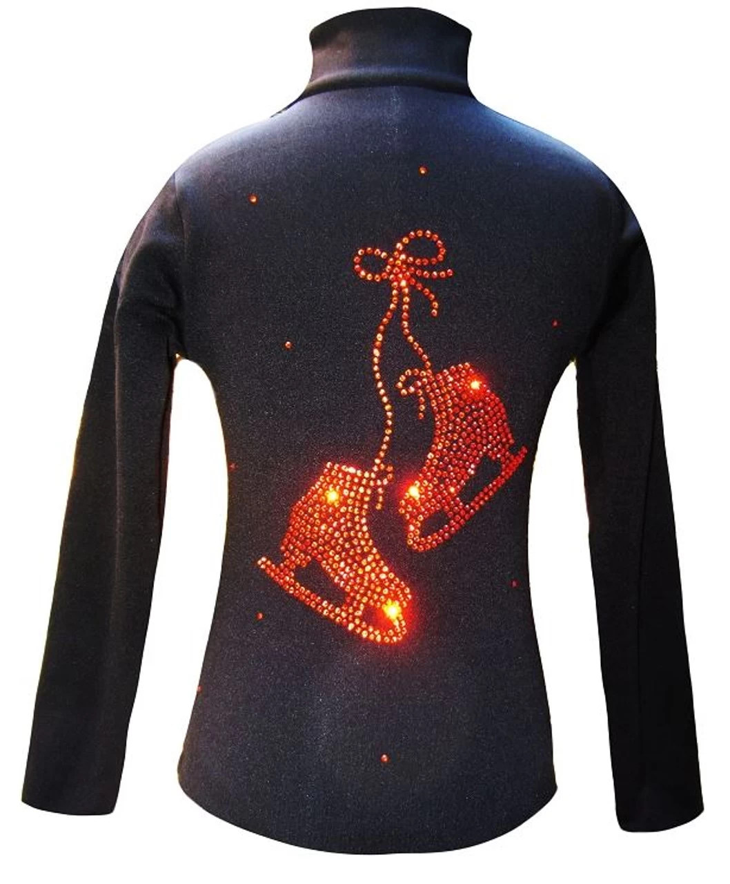 Black Ice Skating Jacket With Orange "Pair Of Skates" Rhinestones Design 1 Black Ice Skating Jacket With Orange "Pair Of Skates" Rhinestones Design