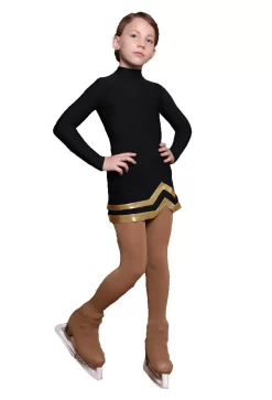 IceDress - Figure Skating Skirts - Line (Black With Gold)