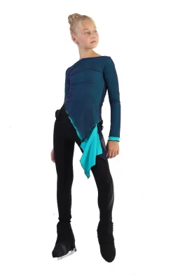 IceDress - Thermal Figure Skating Outfit "Gravity" - Mesh Top And Pants (Turquoise/Blue And Black)