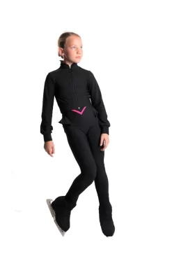 Icedress - Thermal Figure Skating Outfit "Trio" - Cropped Jacket/ Top/ High-Waisted Legging (Black And Fuchsia) -Online Skating Store 2.1672313268 79856.1672314752