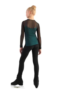 IceDress - Figure Skating Two-Layer Top : Mesh Long Sleeve With Cami Top (Black And Turquoise) -Online Skating Store 3.1672309910 24927.1672314358