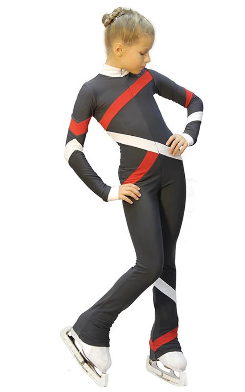 IceDress - Figure Skating Training Overalls - Quad (Dark Grey, Red And White) 3 IceDress - Figure Skating Training Overalls - Quad (Dark Grey, Red And White) - Image 3