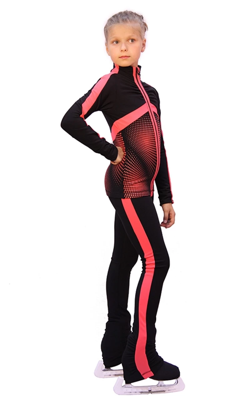 IceDress Figure Skating Pants- Jump (Black With Coral Stripes) 2 IceDress Figure Skating Pants- Jump (Black With Coral Stripes) - Image 2