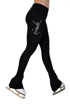 ChloeNoel P622F All Black 3" Waist Band Light Weight Fleece Figure Skating Pants W/ Mini Jump Skater Crystals Combination
