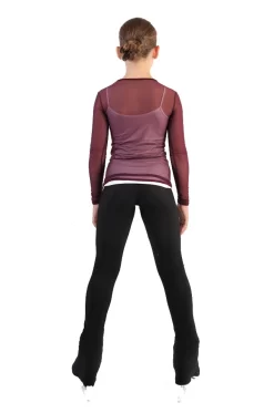 IceDress - Figure Skating Two-Layer Top : Mesh Long Sleeve With Cami Top (Burgundy And White) -Online Skating Store 4.1672309829 30716.1672314344