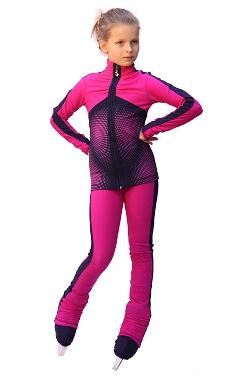 IceDress Figure Skating Pants- Jump (Fuchsia With Gray-Blue Stripes) 1 IceDress Figure Skating Pants- Jump (Fuchsia With Gray-Blue Stripes)