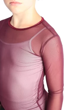 IceDress - Figure Skating Two-Layer Top : Mesh Long Sleeve With Cami Top (Burgundy And White) -Online Skating Store 5.1672309831 23176.1672314344