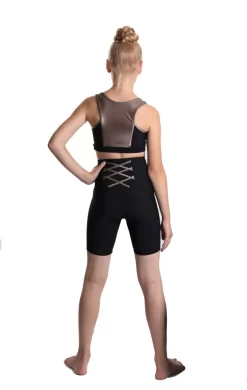 Icedress - Crop-Top And Biker Shorts With Criss Cross Lace Design (Black And Beige) -Online Skating Store 5.1672313894 72175.1672314845