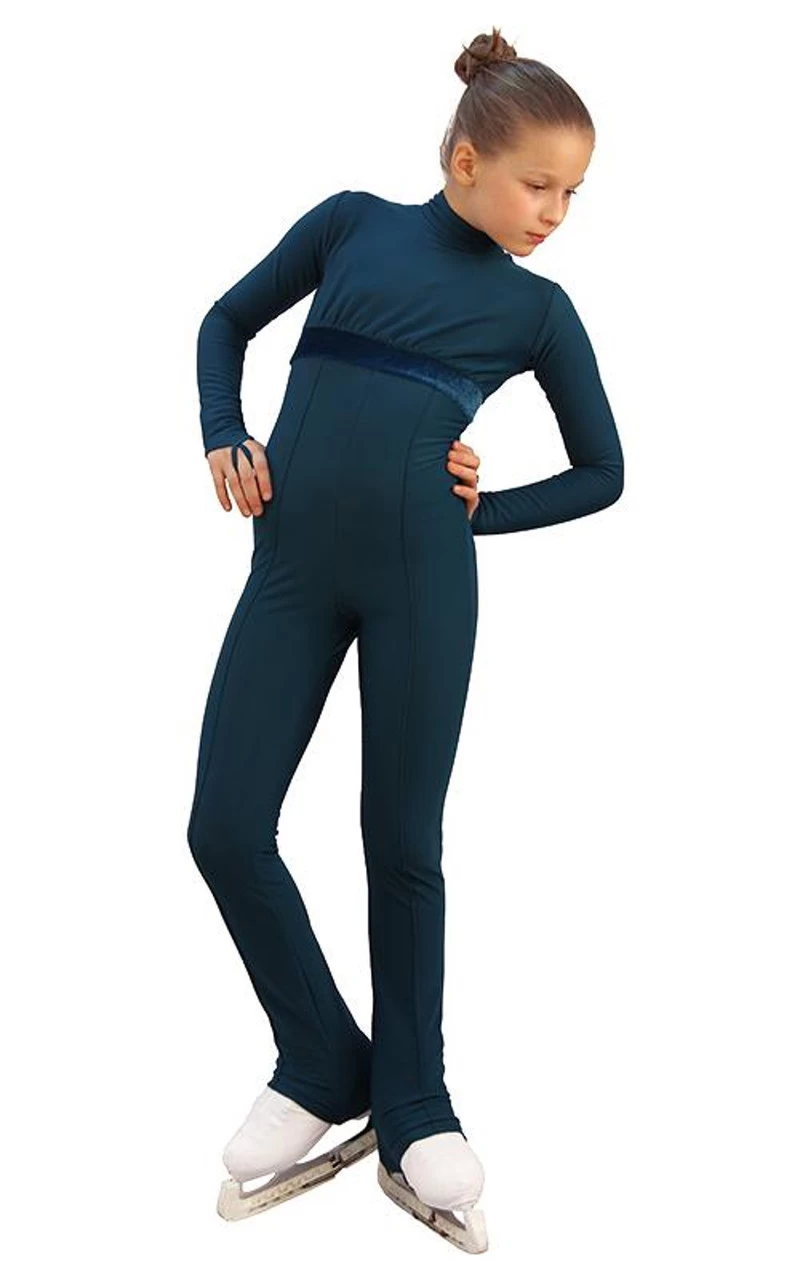 IceDress Figure Skating Overalls - Thermal - Style (Dark Blue With Velvet Trim) 2 IceDress Figure Skating Overalls - Thermal - Style (Dark Blue With Velvet Trim) - Image 2