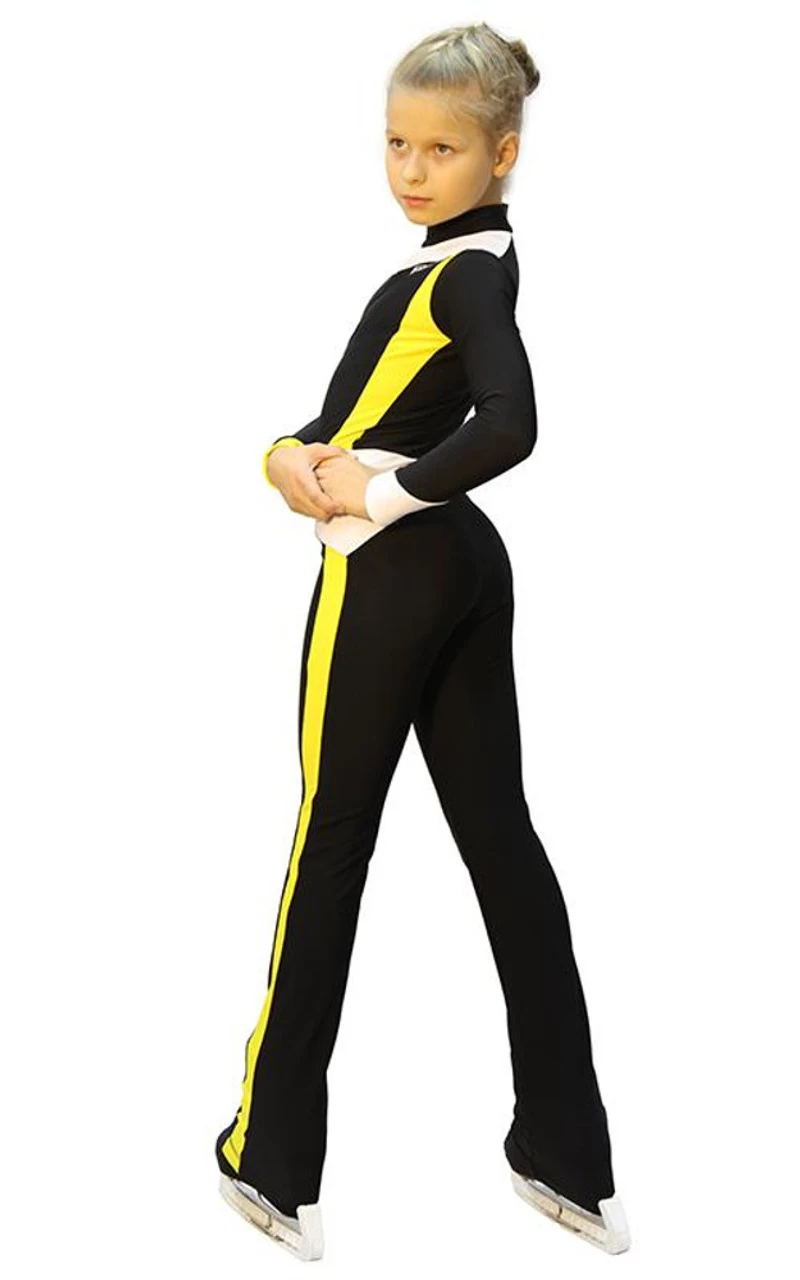 IceDress - Figure Skating Training Overalls - Skating (Black, Yellow And White) 2 IceDress - Figure Skating Training Overalls - Skating (Black, Yellow And White) - Image 2