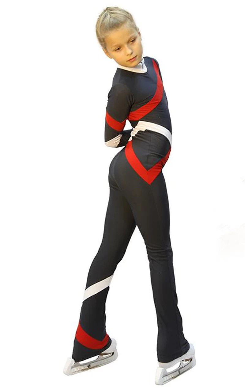 IceDress - Figure Skating Training Overalls - Quad (Dark Grey, Red And White) 2 IceDress - Figure Skating Training Overalls - Quad (Dark Grey, Red And White) - Image 2