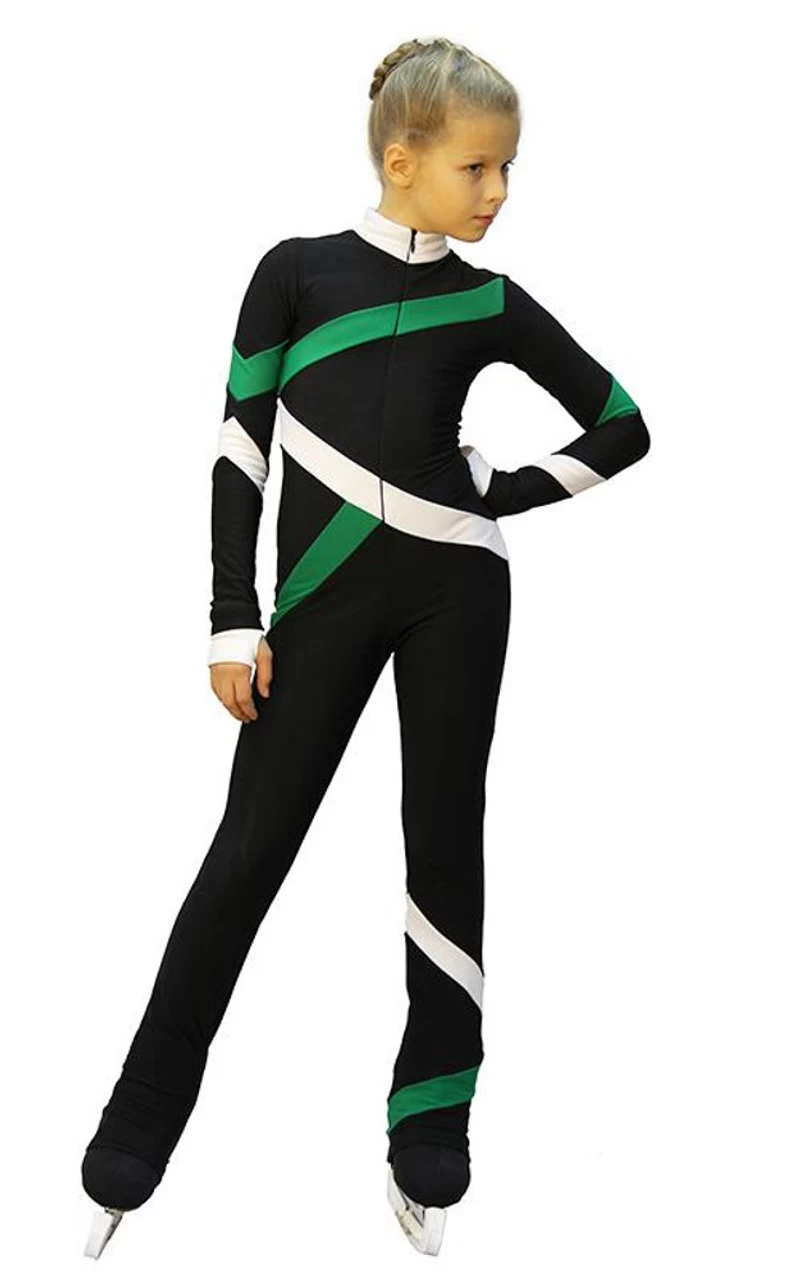 IceDress - Figure Skating Training Overalls - Quad (Black, Green And White) 1 IceDress - Figure Skating Training Overalls - Quad (Black, Green And White)