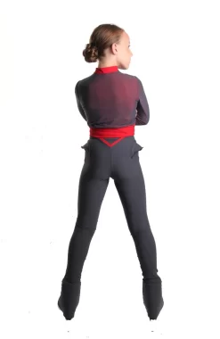 Icedress - Thermal Figure Skating Outfit "Trio" - Cropped Jacket/ Top/ High-Waisted Legging (Grey And Red) -Online Skating Store 7.1672313318 03300.1672314759