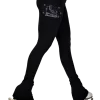 ChloeNoel P622F All Black 3" Waist Band Light Weight Fleece Figure Skating Pants W/ Skate/Blue Snowflakes Crystals