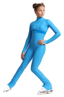 IceDress Figure Skating Overalls - Thermal - Style (Blue With Velvet Trim)