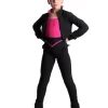 Icedress - Thermal Figure Skating Outfit "Trio" - Cropped Jacket/ Top/ High-Waisted Legging (Black And Fuchsia)