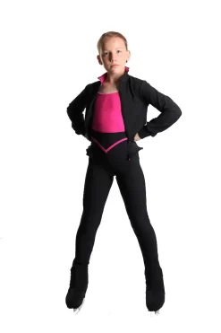 Icedress - Thermal Figure Skating Outfit "Trio" - Cropped Jacket/ Top/ High-Waisted Legging (Black And Fuchsia)