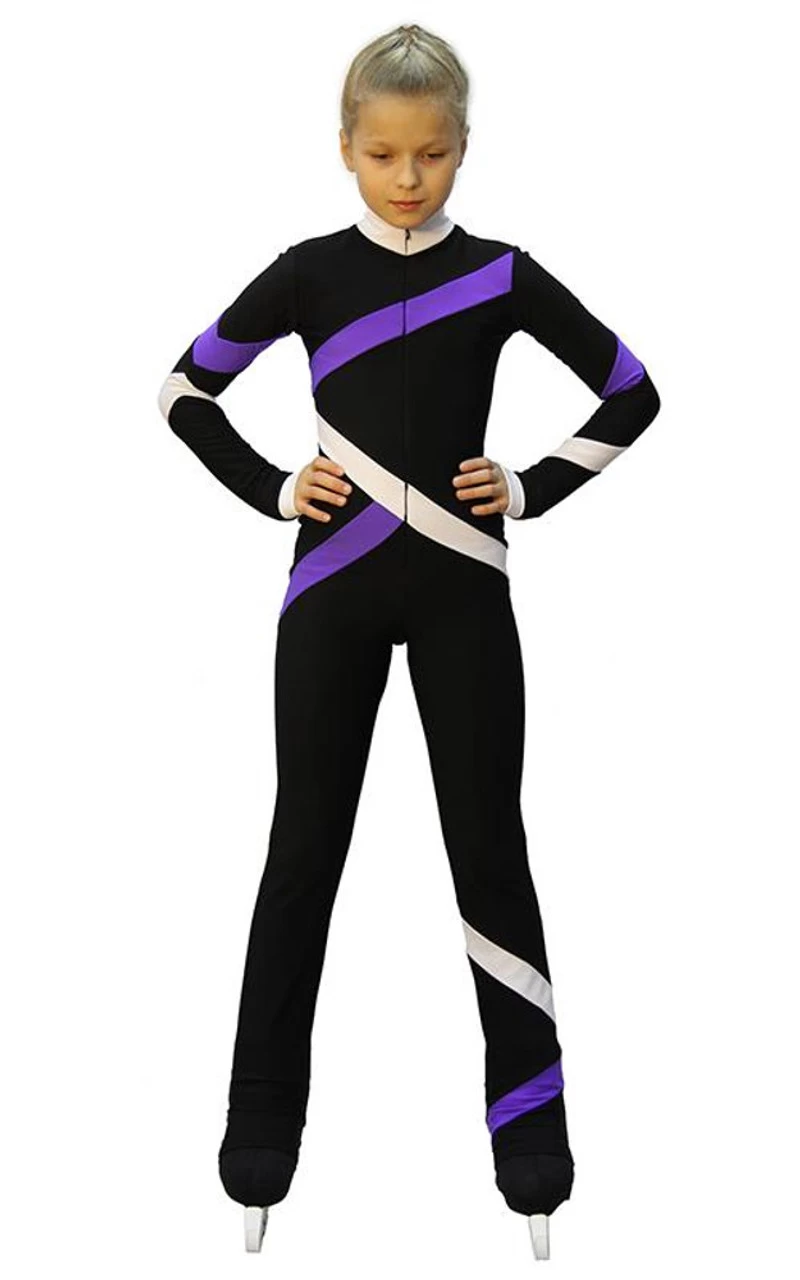 IceDress - Figure Skating Training Overalls - Quad (Black, Purple And White) 1 IceDress - Figure Skating Training Overalls - Quad (Black, Purple And White)
