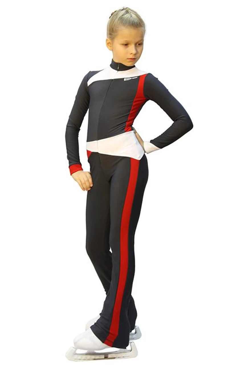 IceDress - Figure Skating Training Overalls - Skating (Dark Grey, Red And White ) 2 IceDress - Figure Skating Training Overalls - Skating (Dark Grey, Red And White ) - Image 2