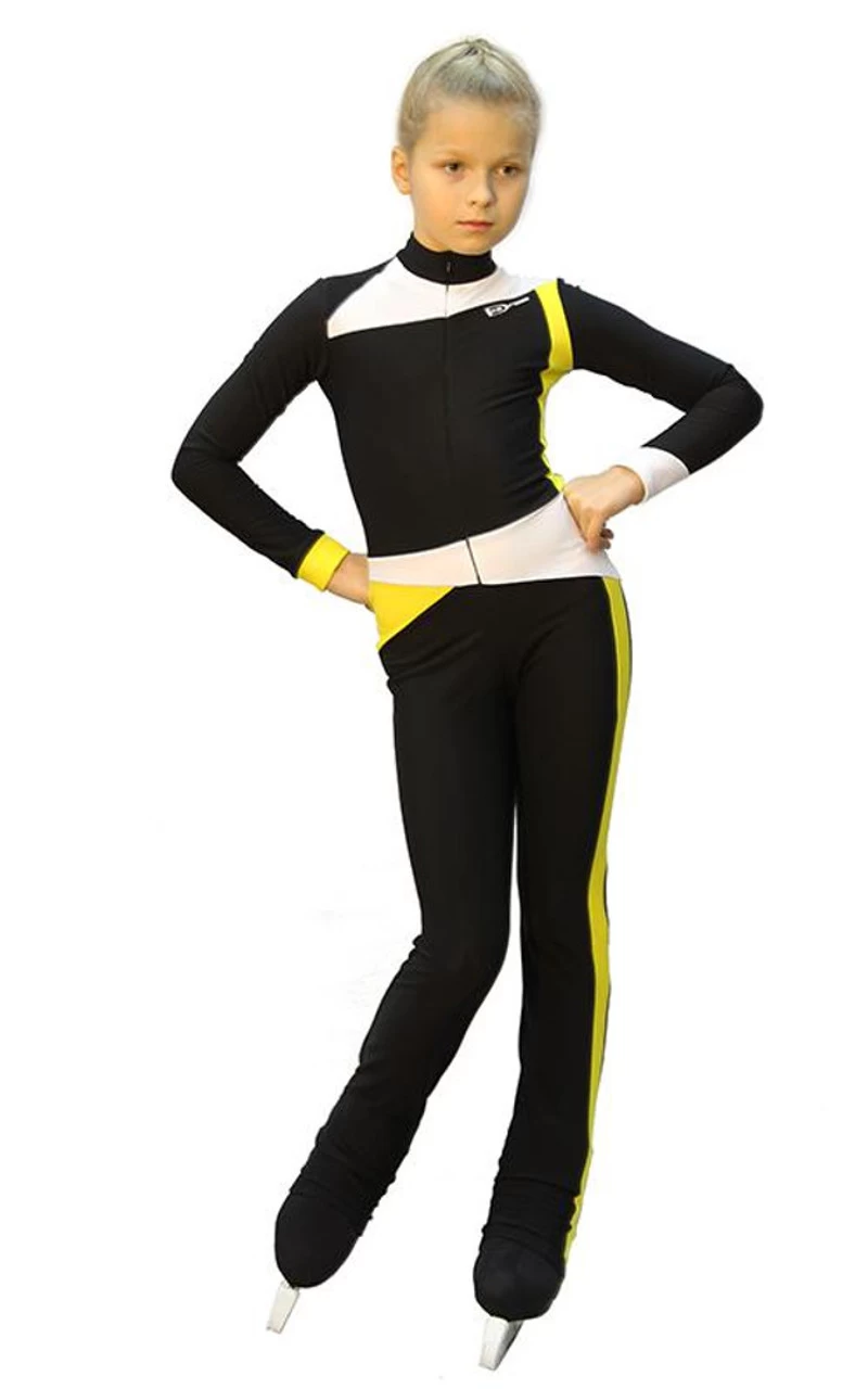IceDress - Figure Skating Training Overalls - Skating (Black, Yellow And White) 1 IceDress - Figure Skating Training Overalls - Skating (Black, Yellow And White)