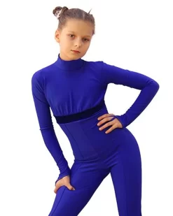 IceDress Figure Skating Overalls - Thermal - Style (Cornflower Blue With Velvet Trim)