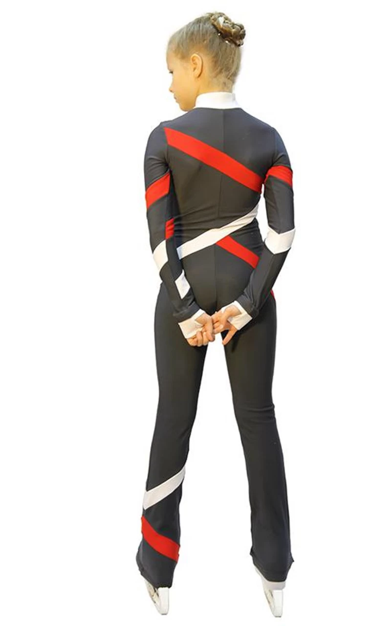IceDress - Figure Skating Training Overalls - Quad (Dark Grey, Red And White) 4 IceDress - Figure Skating Training Overalls - Quad (Dark Grey, Red And White) - Image 4