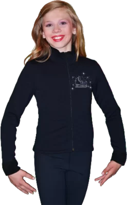 ChloeNoel Figure Skating Outfit - P11 Figure Skating Pants And J11 Solid Polar Fleece Fitted Figure Skating Jacket W/ Skate/Blue Snowflakes Crystals Combination