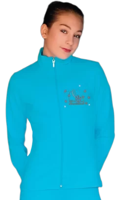 ChloeNoel JT811 Solid Fleece Fitted Elite Figure Skating Jacket W/ Skate/Fuchsia Snowflakes Crystals Combination