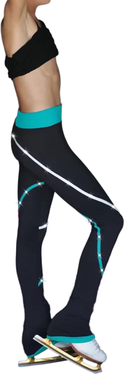 ChloeNoel P618F 2-Tone Piping Light Weight Fleece Figure Skating Pants With Matching Swarovski Crystals -Online Skating Store P618F TQ crystals small 70363.1668546037