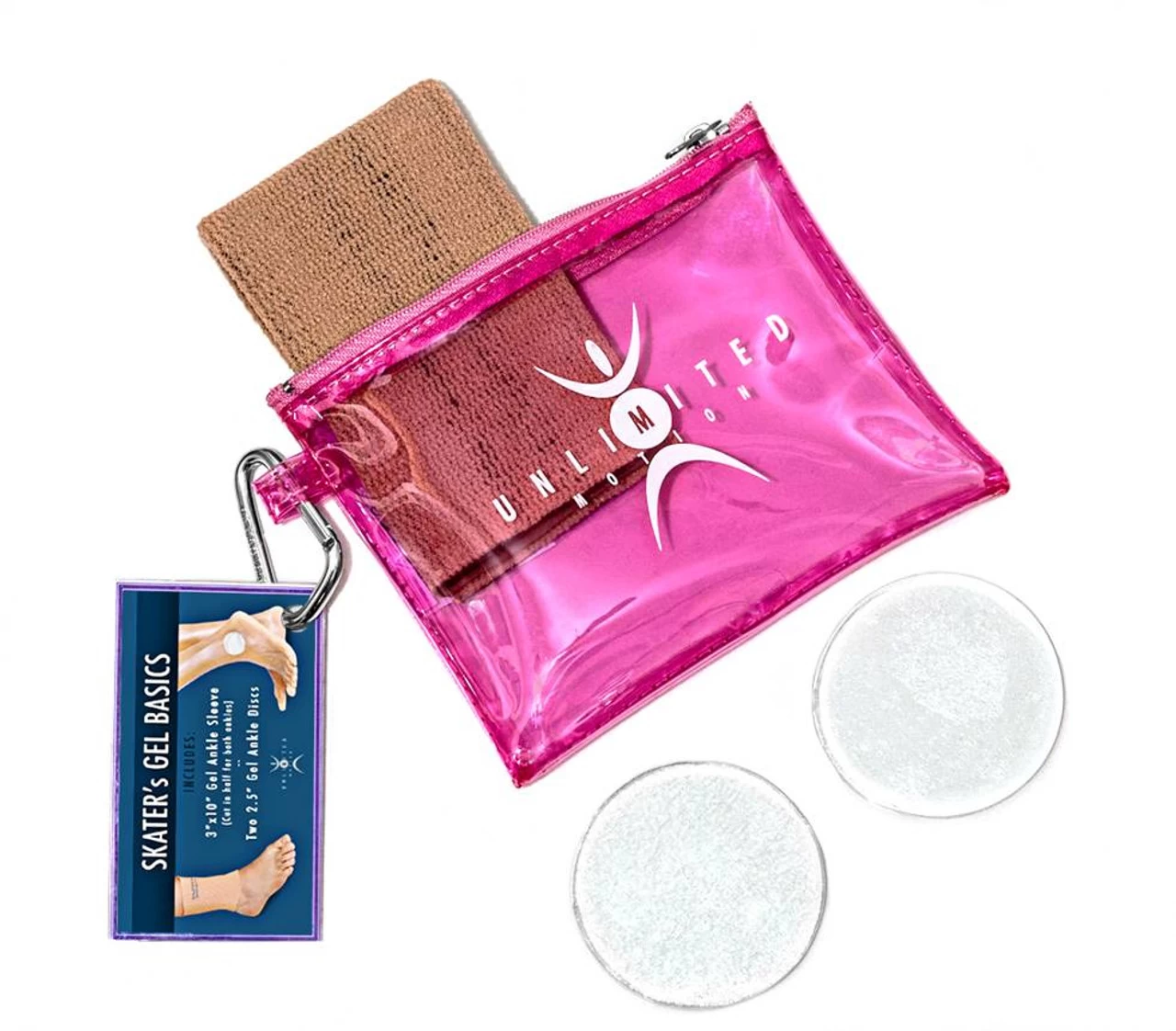 Unlimited Motion - Pink Zipper Gel Necessity Kit (10" Gel Ankle Sleeve And 2 2½" Discs) 1 Unlimited Motion - Pink Zipper Gel Necessity Kit (10" Gel Ankle Sleeve And 2 2½" Discs)