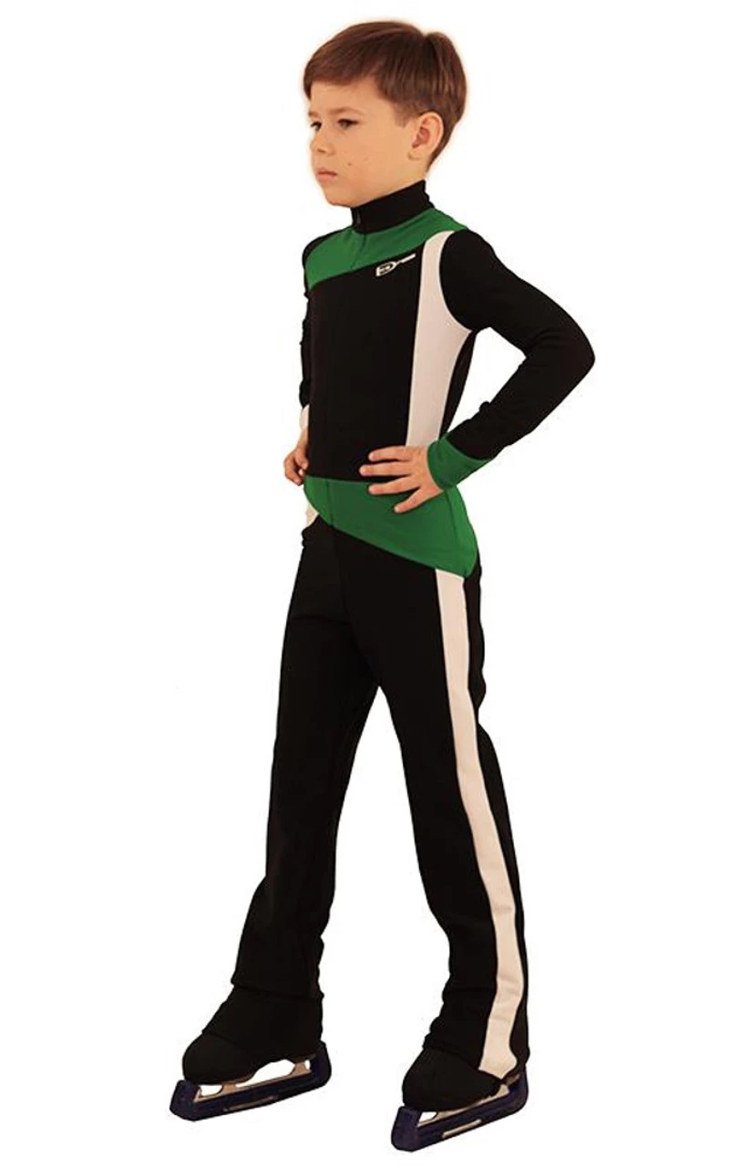 IceDress - Figure Skating Training Overalls For Boys - Skating (Black, Green And White) 2 IceDress - Figure Skating Training Overalls For Boys - Skating (Black, Green And White) - Image 2