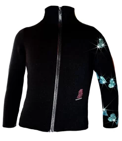 Ice Skating Jacket With "Aqua Spiral Hearts" Rhinestones Design