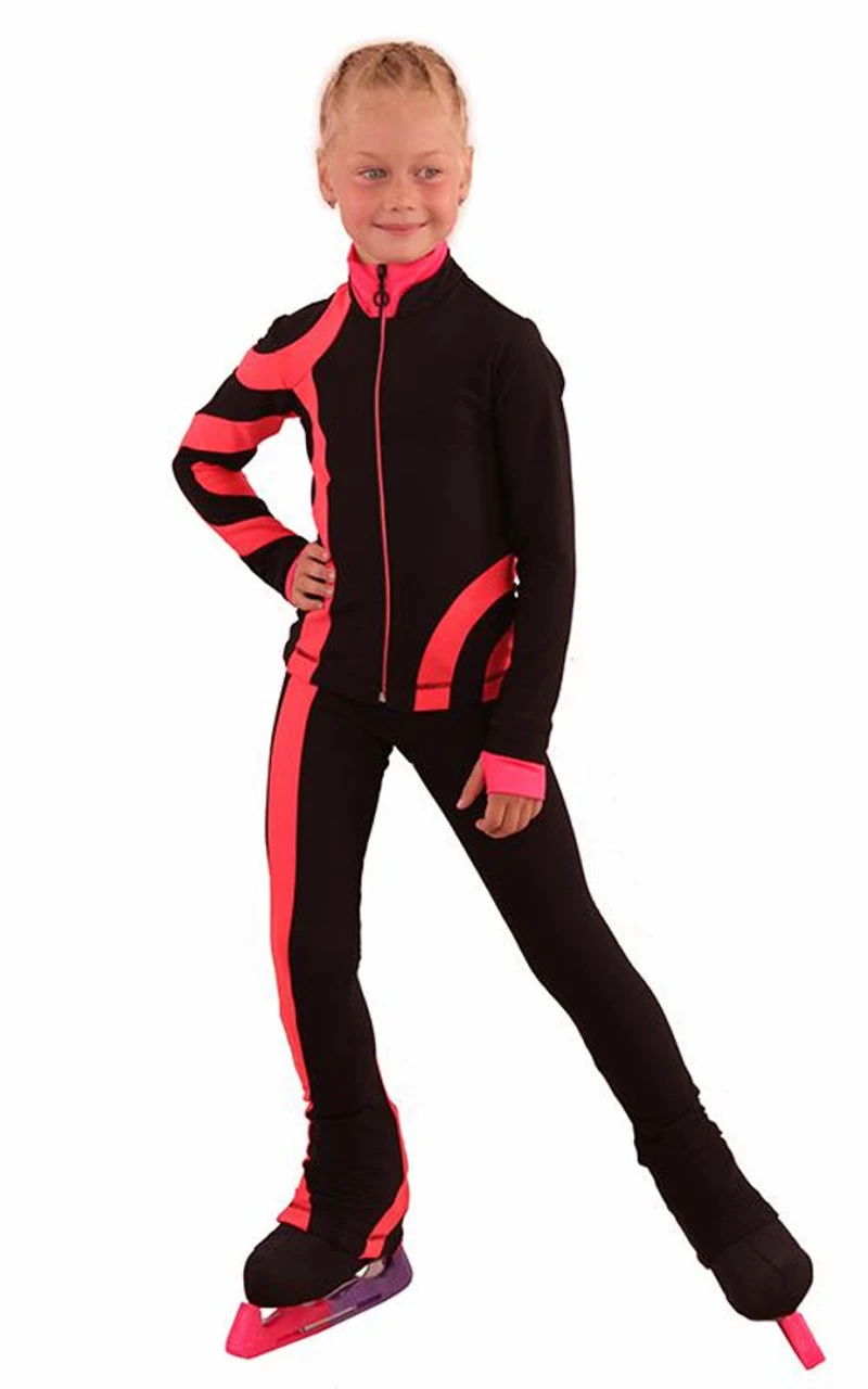 IceDress Figure Skating Outfit - Thermal - Cross-Roll (Black With Bright Coral) 1 IceDress Figure Skating Outfit - Thermal - Cross-Roll (Black With Bright Coral)