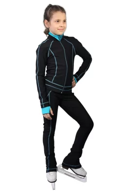 IceDress Figure Skating Thermal Pants -Todes(Black With Turquoise Line)