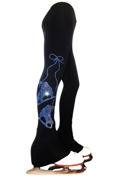 Ice Skating Pants With Blue Crystals "Pair Of Skates" Applique