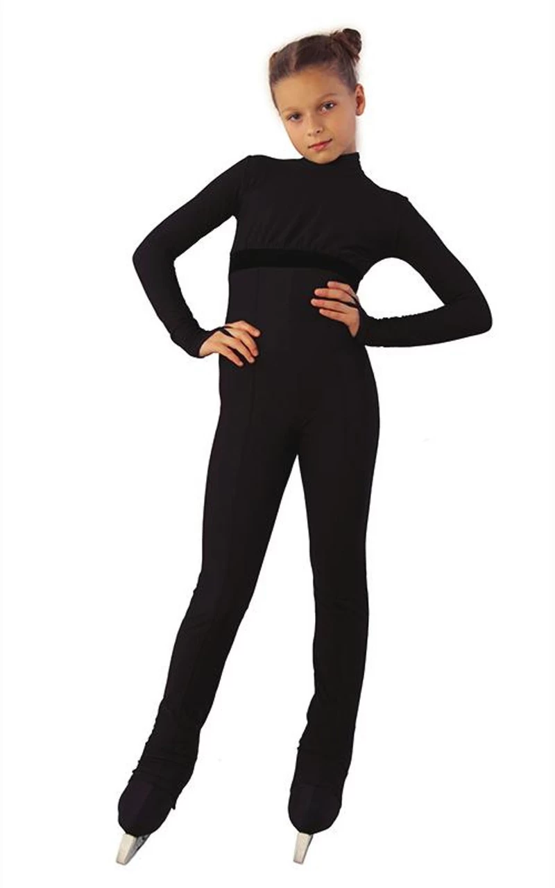 IceDress Figure Skating Overalls - Thermal - Style (Black With Velvet Trim) 2 IceDress Figure Skating Overalls - Thermal - Style (Black With Velvet Trim) - Image 2