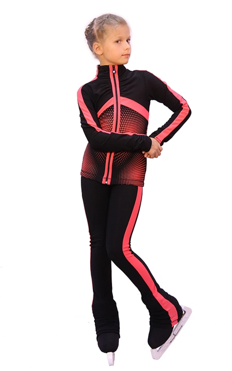 IceDress Figure Skating Pants- Jump (Black With Coral Stripes) 1 IceDress Figure Skating Pants- Jump (Black With Coral Stripes)