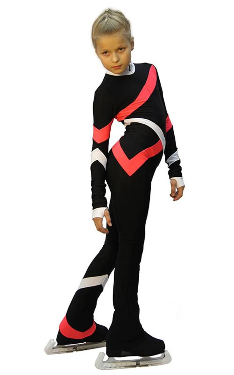 IceDress - Figure Skating Training Overalls - Quad (Black, Coral And White) 3 IceDress - Figure Skating Training Overalls - Quad (Black, Coral And White) - Image 3